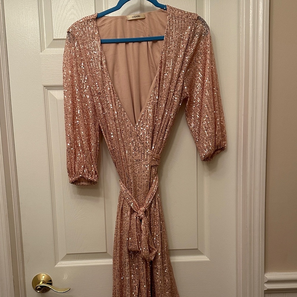 Sequined Rose Gold Wrap Dress Never Worn
